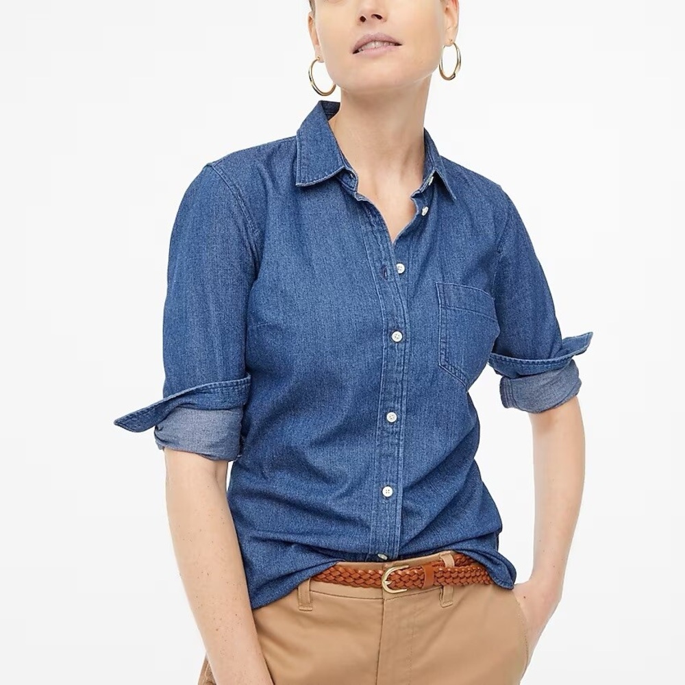 J. Crew Chambray Denim Button-Up Shirt Size XS